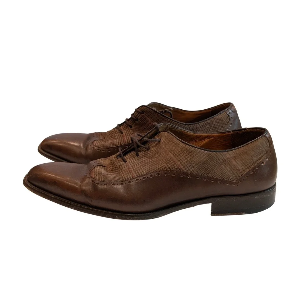 Mezlan Mens Brown Leather Glen Plaid Fabric Wingtip Oxford Dress Shoes 10 M‎